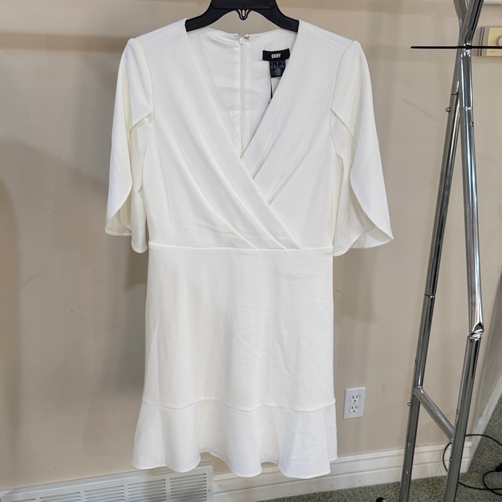 DKNY Cream Midi Wrap Dress